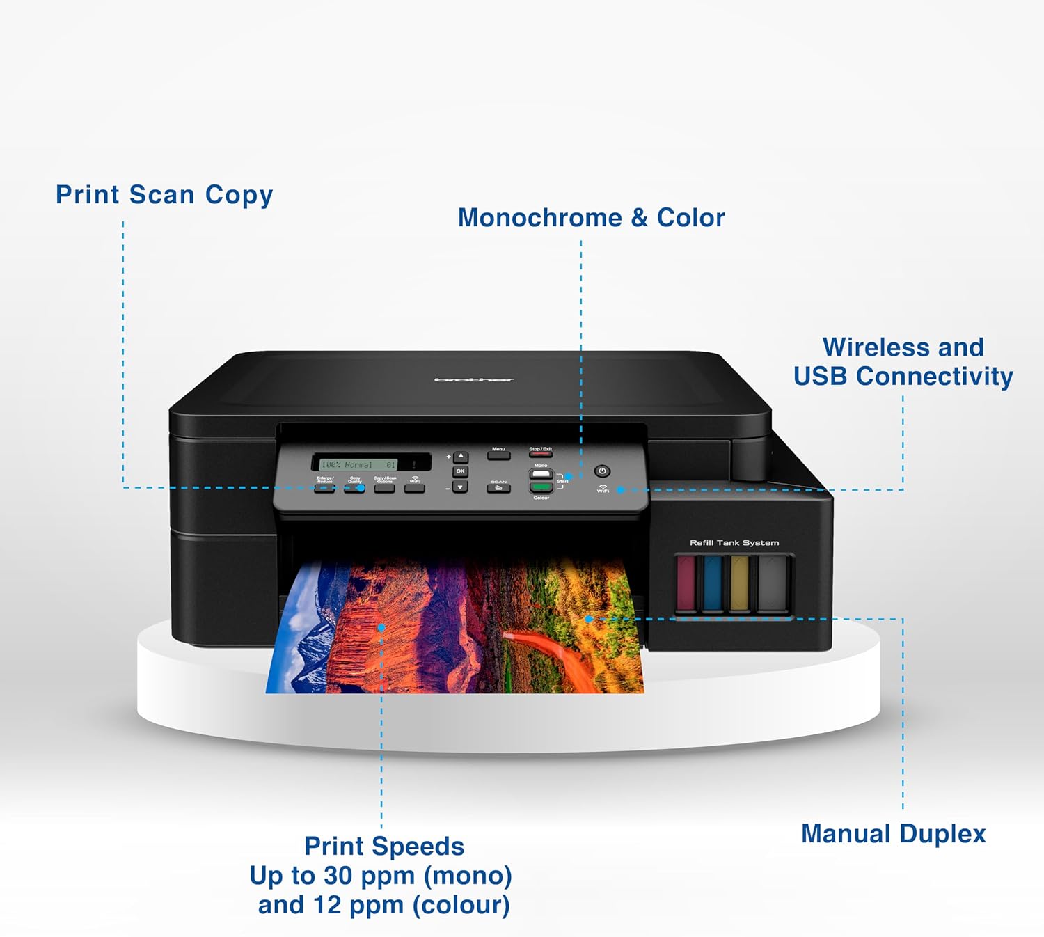 Brother Wireless All In One Ink Tank Printer, DCP-T520W, Mobile & Cloud Print And Scan, High Yield Ink Bottles