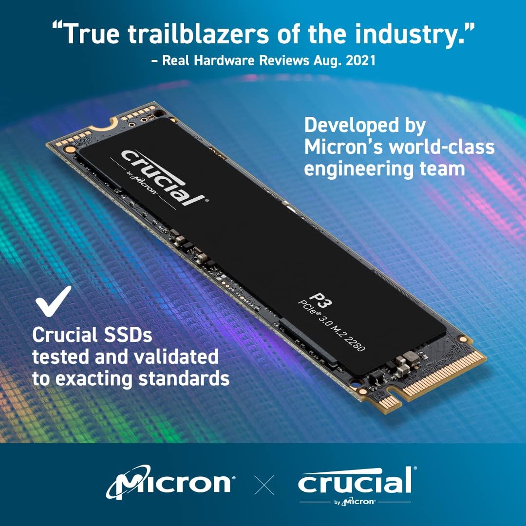 Crucial P3 1TB CT1000P3SSD8 PCIe 3.0, 3D NAND, NVMe, M.2 SSD, up to 3500MB/s, Black