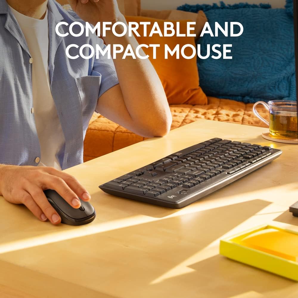 Logitech MK295 Silent Wireless Mouse & Keyboard Combo with SilentTouch Technology, Full Numpad, Advanced Optical Tracking, Lag-Free Wireless, 90% Less Noise, Ar, EN Keyboard - Graphite