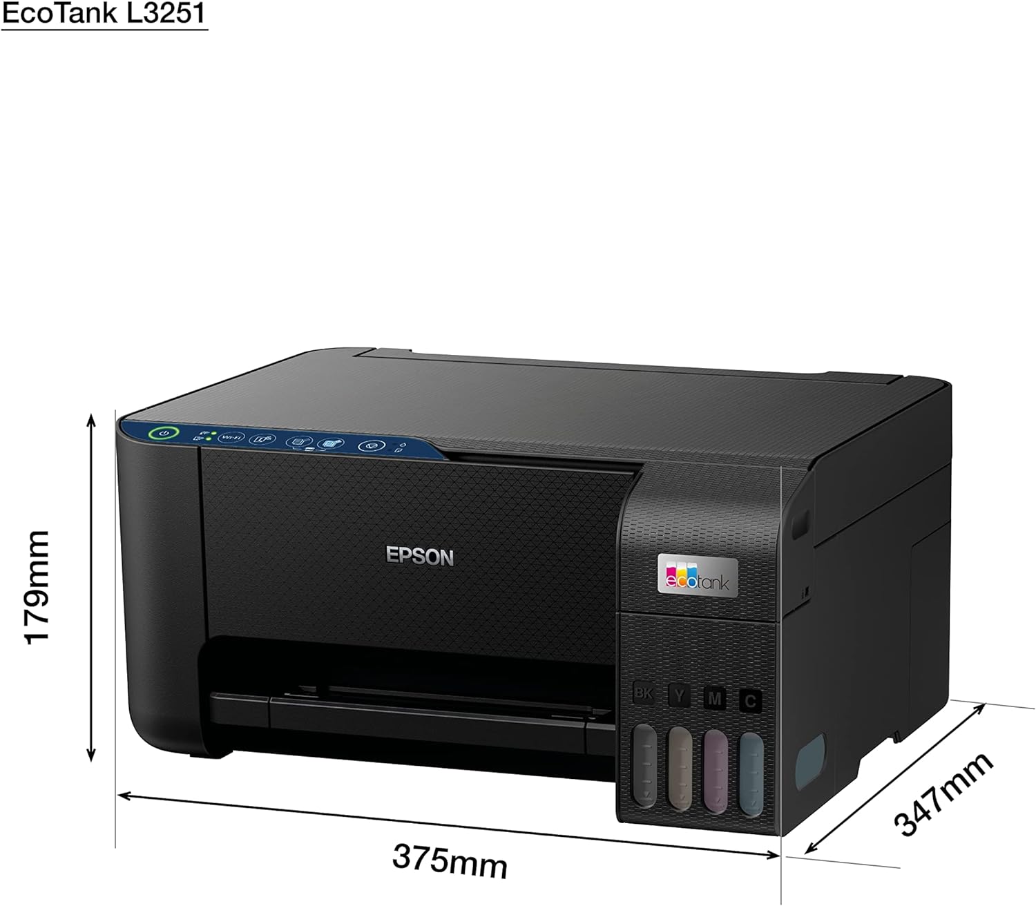 Epson Ecotank L3251 Home Ink Tank Printer A4, Colour, 3-In-1 With Wifi And Smartpanel App Connectivity, Black, Compact