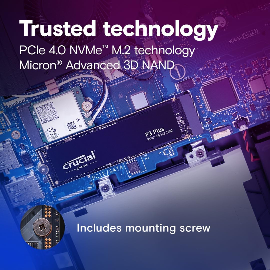 Crucial P3 Plus 1TB PCIe 4.0 3D NAND NVMe M.2 SSD, up to 5000MB/s CT1000P3PSSD8, Black