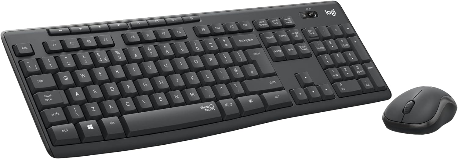 Logitech MK295 Silent Wireless Mouse & Keyboard Combo with SilentTouch Technology, Full Numpad, Advanced Optical Tracking, Lag-Free Wireless, 90% Less Noise, Ar, EN Keyboard - Graphite