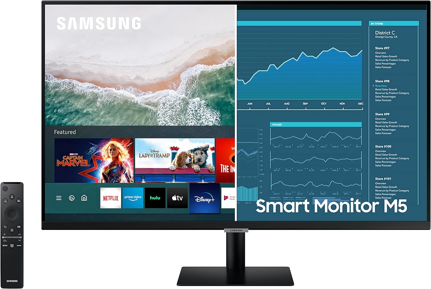 SAMSUNG M5 Series 32-Inch FHD 1080p Smart Monitor & Streaming TV (Tuner-Free), Netflix, HBO, Prime Video, Apple Airplay, Bluetooth, Built-in Speakers, Remote Included