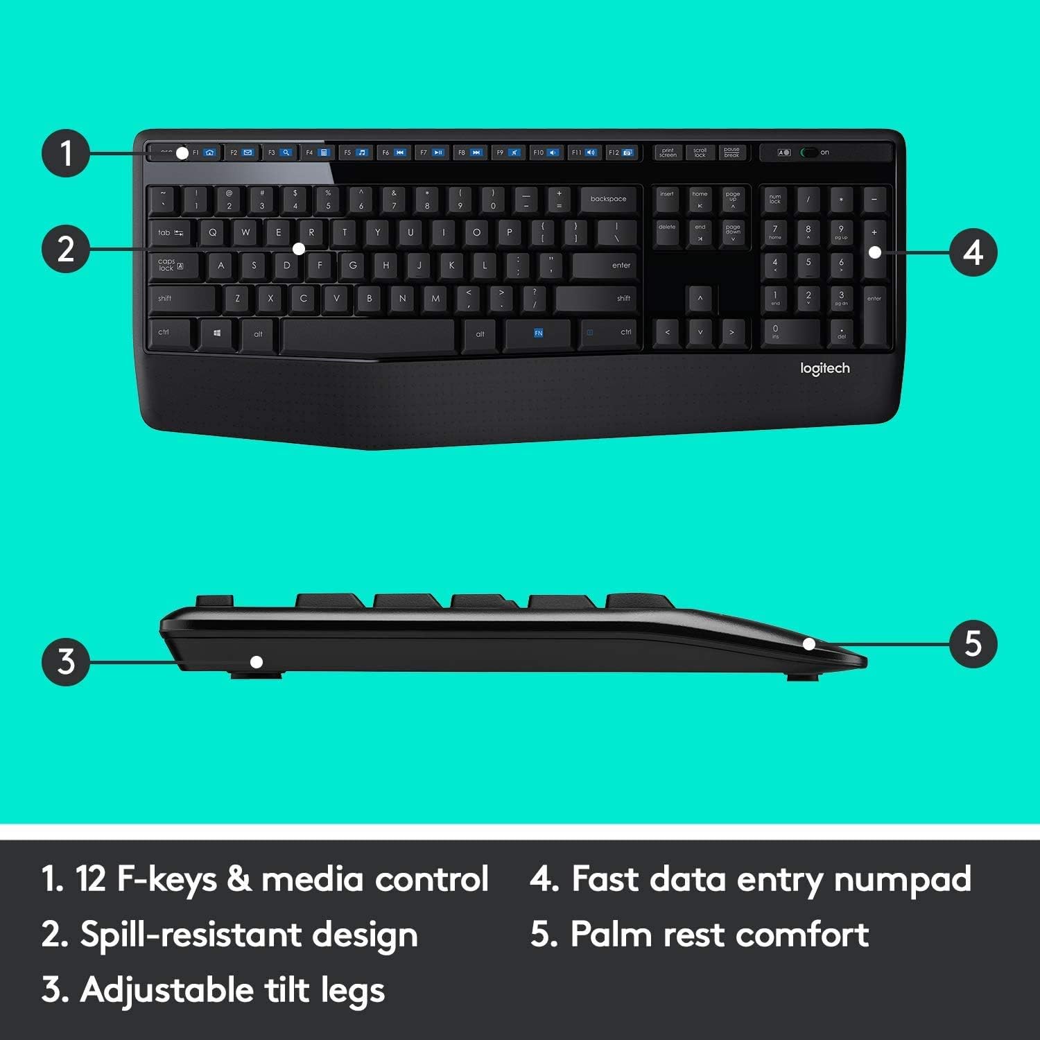 Logitech MK345 Wireless Keyboard and Mouse Combo, Full-Sized Keyboard with Palm Rest - Black