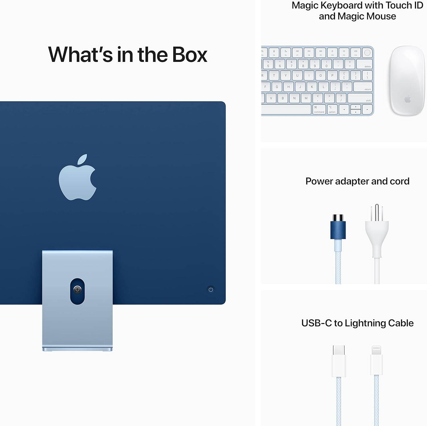 Apple iMac (2021) Desktop Computer, 24'' Retina 4.5K Display, Apple M1 Chip 8C CPU, 8C GPU, 16C Neural Engine, 8GB RAM, 256GB SSD, Gigabit Ethernet, Magic Keyboard English & Mouse, Blue | MGPK3B/A