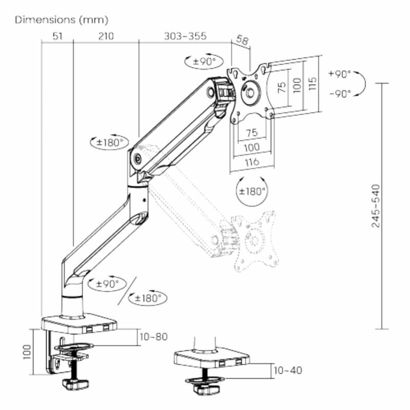 Monitor stand Brateck LDT60-C012 single arm mechanical spring Heavy Duty