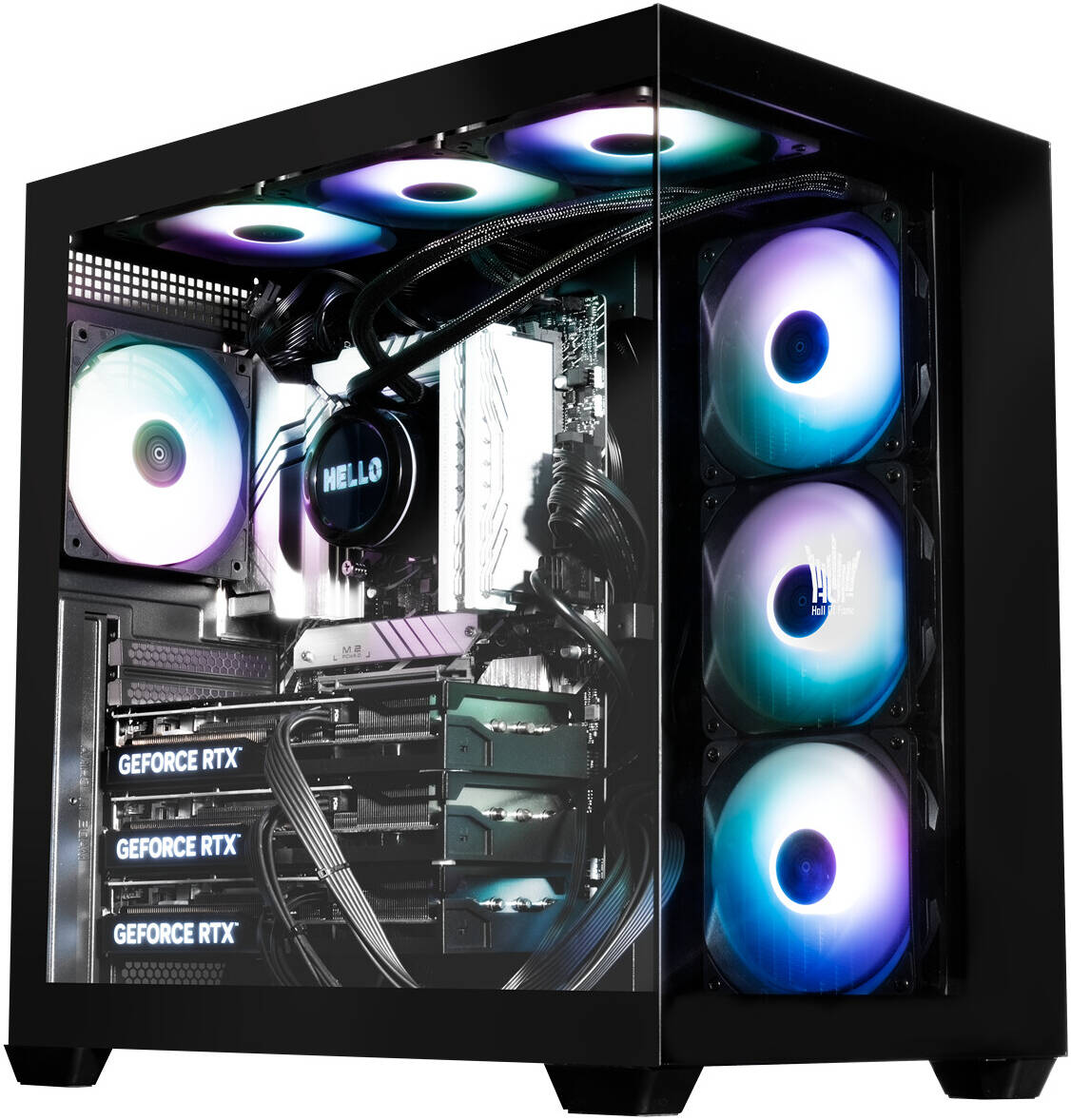 GALAX HOF ALLSYNQ Black Mid-Tower ATX Gaming PC Case – Tempered Glass Side Panel, Pre-Installed 4 ARGB Fans, Dual-Chamber Layout, Supports 360 mm Radiator & High-End GPU Builds