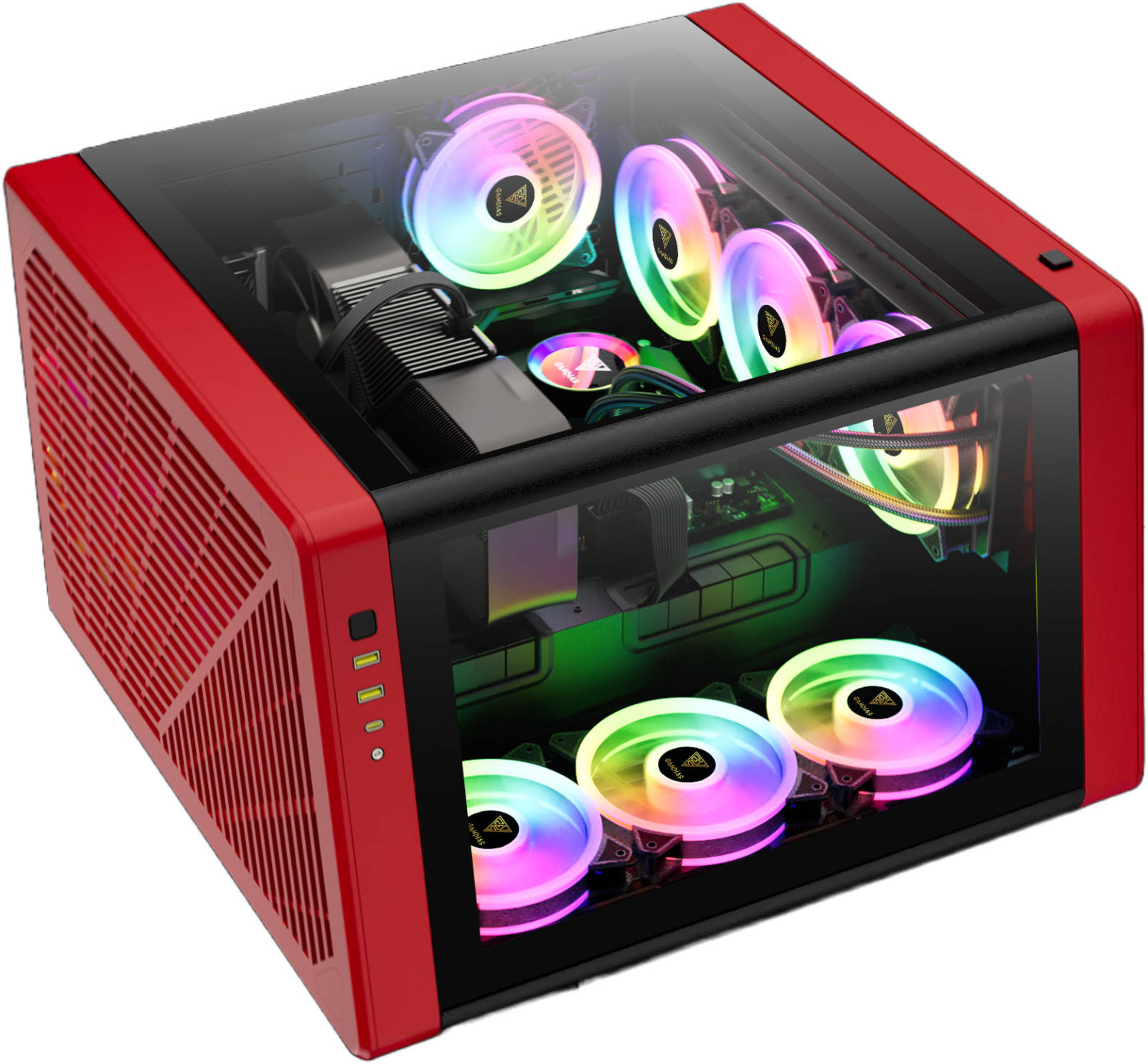 GAMDIAS NESO P1 Black/Red Tower Gaming Case – Tempered Glass, High Airflow, ATX/E-ATX Compatible