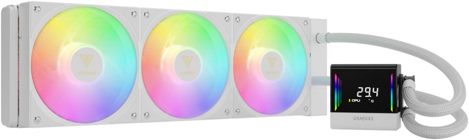 GAMDIAS CHIONE E4-360 White RGB Liquid CPU Cooler – 360mm High-Performance Water Cooling System