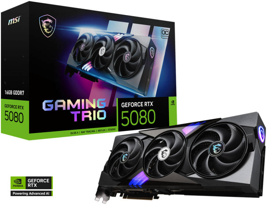 MSI GeForce RTX 5080 16GB GAMING TRIO Graphics Card – Triple-Fan Cooling, Ray Tracing, DLSS 3.5, Overclocked High-Performance Gaming GPU