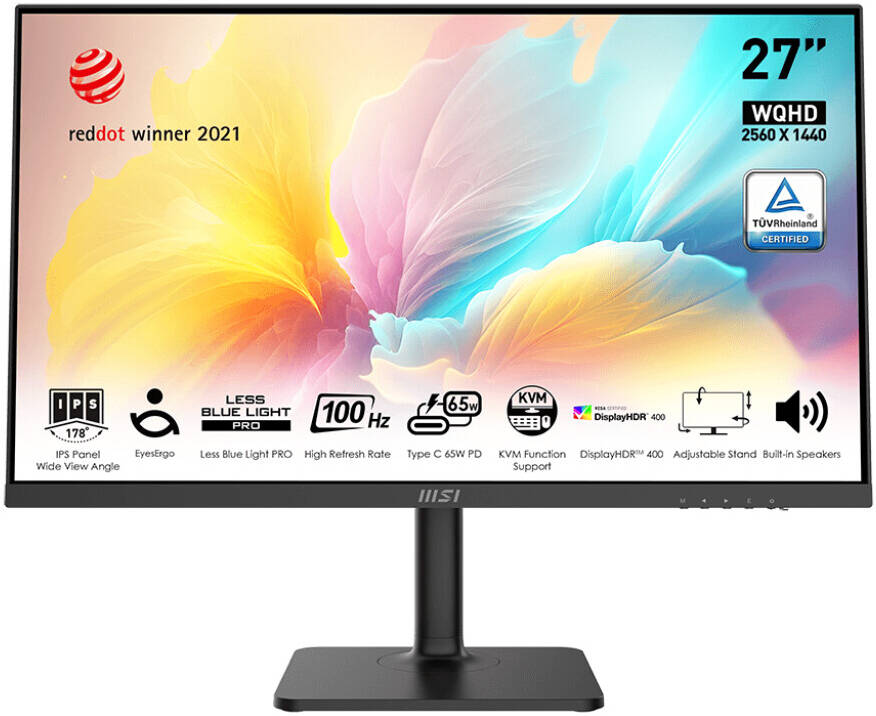MSI Modern PRO MD272QXP 27" WQHD IPS Monitor – 100Hz Refresh Rate, 1ms Response, HDR, Adjustable Stand, Ultra-Clear Professional Display for Work & Multimedia
