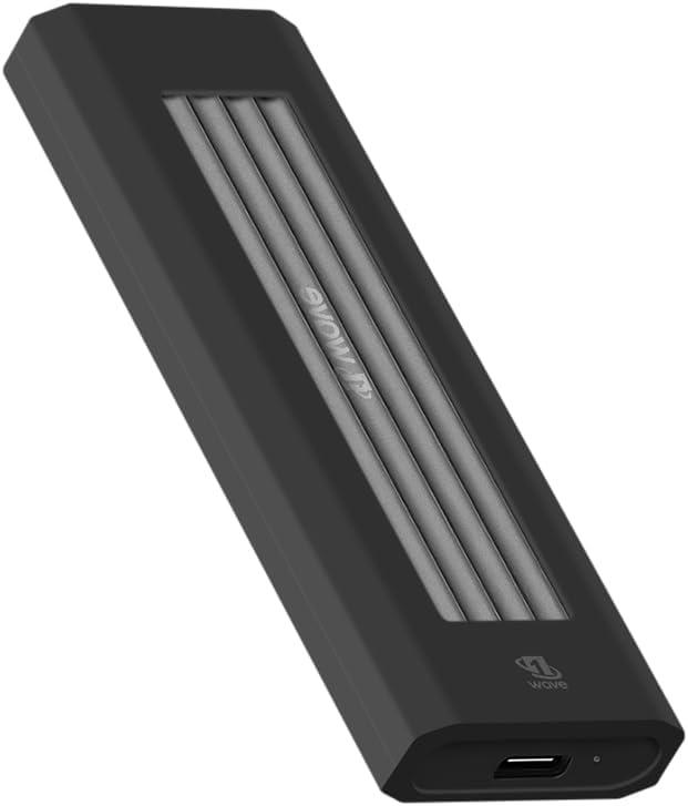 First Wave ArmorDrive NVMe Enclosure – Tool-Free M.2 PCIe SSD Adapter, USB 3.2 Gen 2 Type-C, LED Indicator, Metal Body with Rubber Casing for M.2 2230/2242/2260/2280 SSDs, Midnight Black