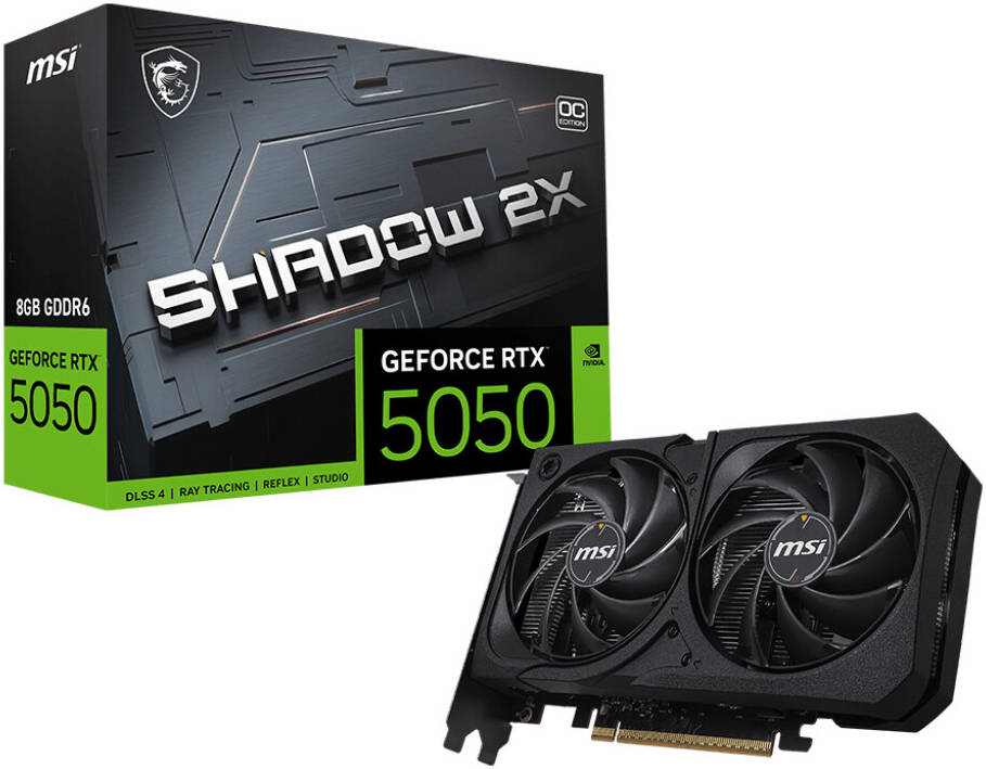 MSI GeForce RTX 5050 8GB SHADOW 2X OC Graphics Card – Dual-Fan Cooling, Ray Tracing, DLSS 3, Overclocked Gaming GPU