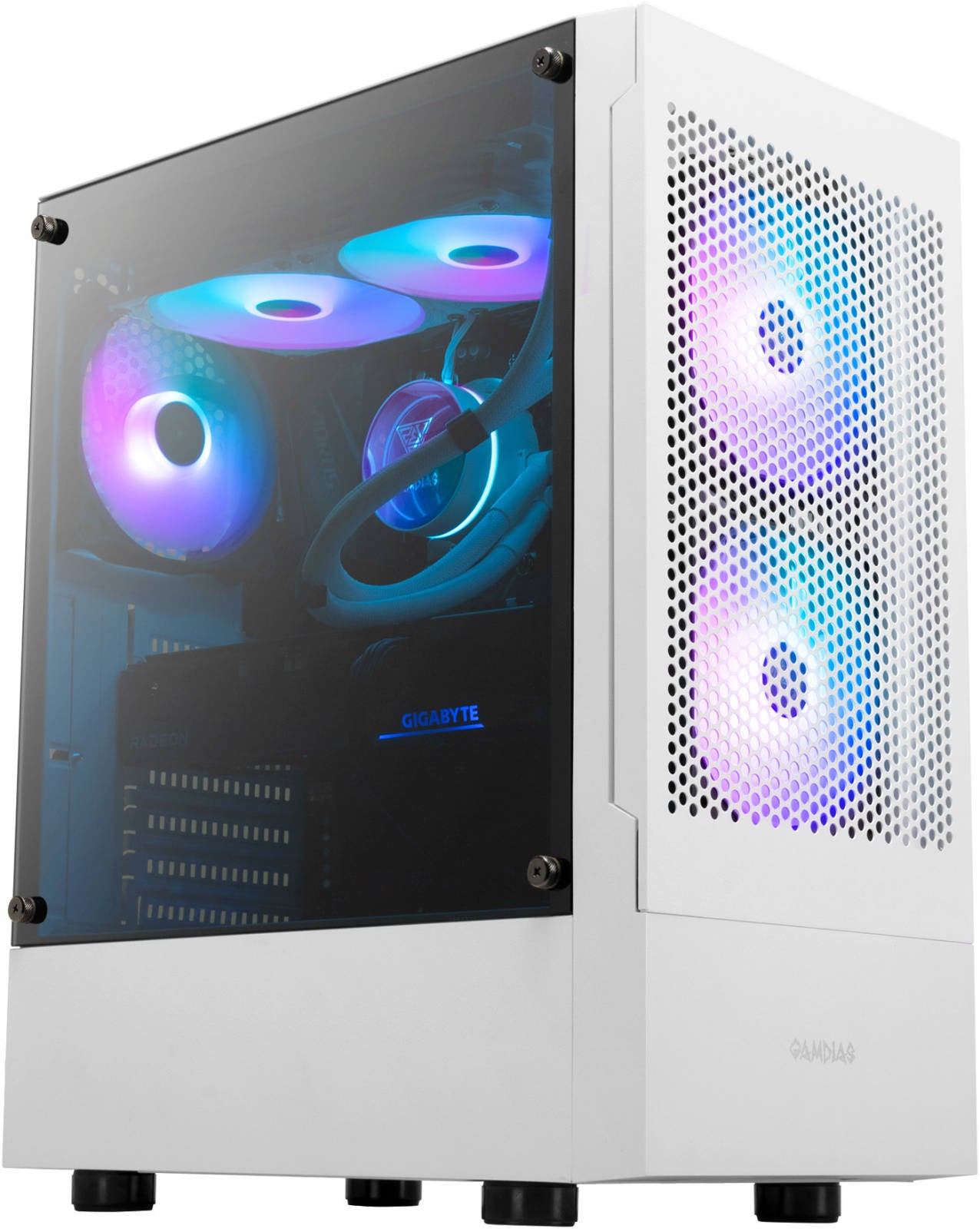 GAMDIAS TALOS E3 Mesh White Mid Tower Gaming Case – High Airflow, RGB Compatible, Tempered Glass, ATX/Micro-ATX