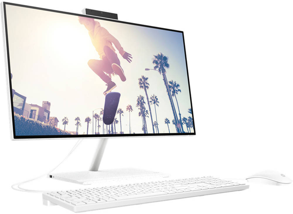 HP 24-cb1036ne  Bundle AIO Desktop Computer, 23.8" Diagonal, FHD VA Touch Display, Intel Core i5-1235U, 8GB RAM, 512GB SSD, HP 225 White Wired KB & Mouse, Free DOS, White | 6V341EA#ABV