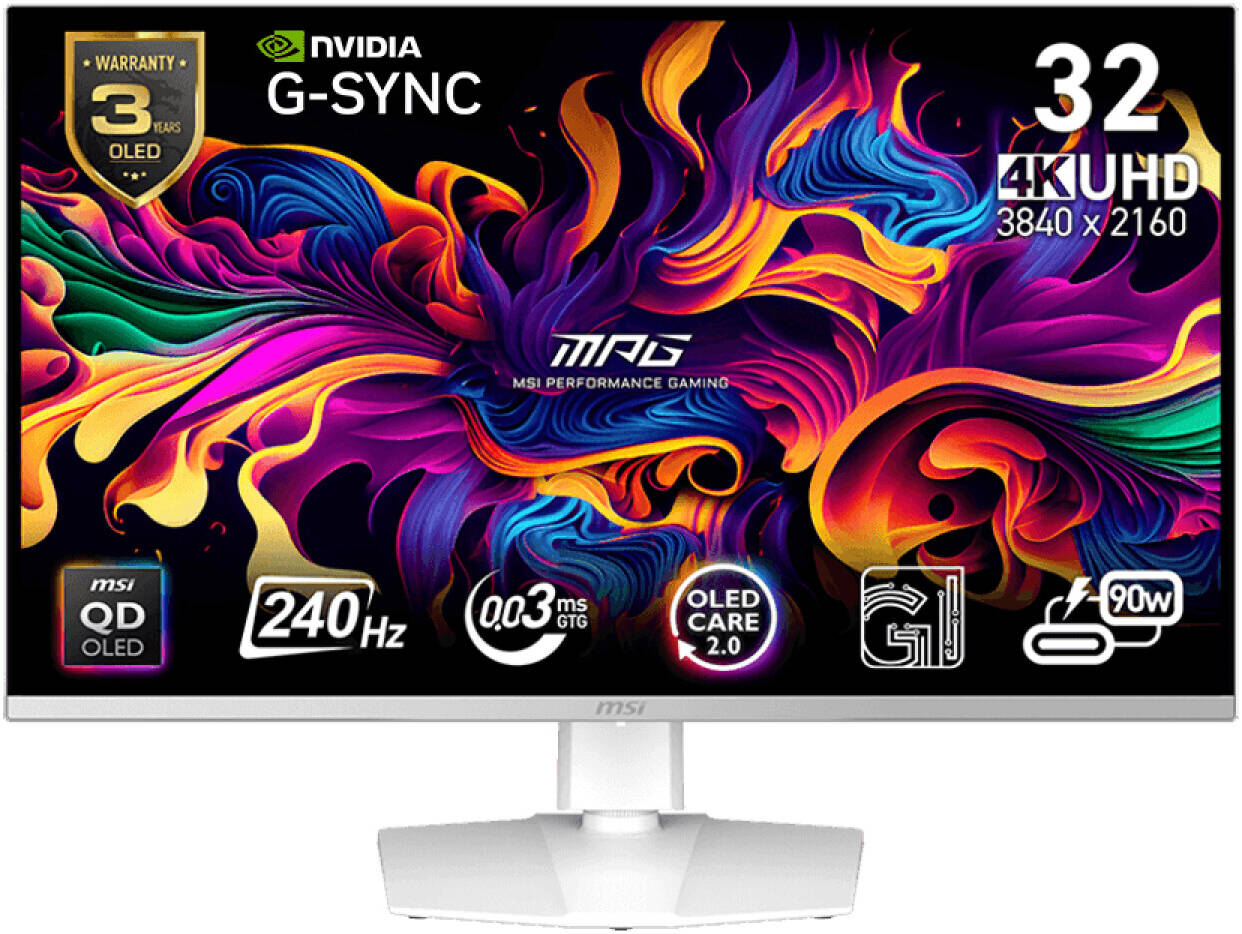 MSI MPG 321URXW 31.5" QD-OLED 4K UHD Gaming Monitor – 240Hz Refresh Rate, 0.03ms Response, HDR, Ultra-Fast OLED Display for Professional & Competitive Gaming