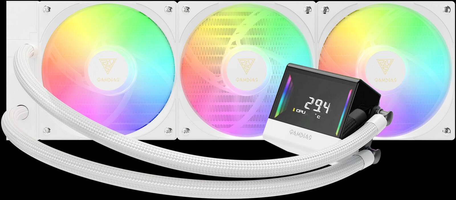 GAMDIAS CHIONE E4-360 White RGB Liquid CPU Cooler – 360mm High-Performance Water Cooling System