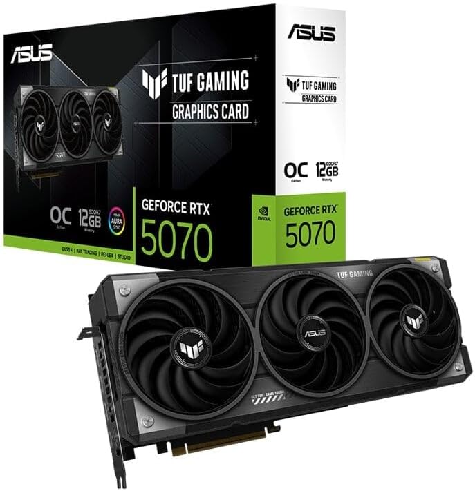 ASUS TUF Gaming GeForce RTX 5070 Overclocked Edition Graphics Card – 12GB GDDR6, PCIe 4.0, Military-Grade Components, Axial-Tech Fans, Dual Ball Bearings