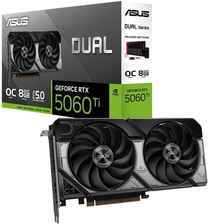 ASUS Dual GeForce RTX 5060 Ti 8GB Graphics Card – GDDR6, PCIe 4.0, Dual Fan, Ray Tracing