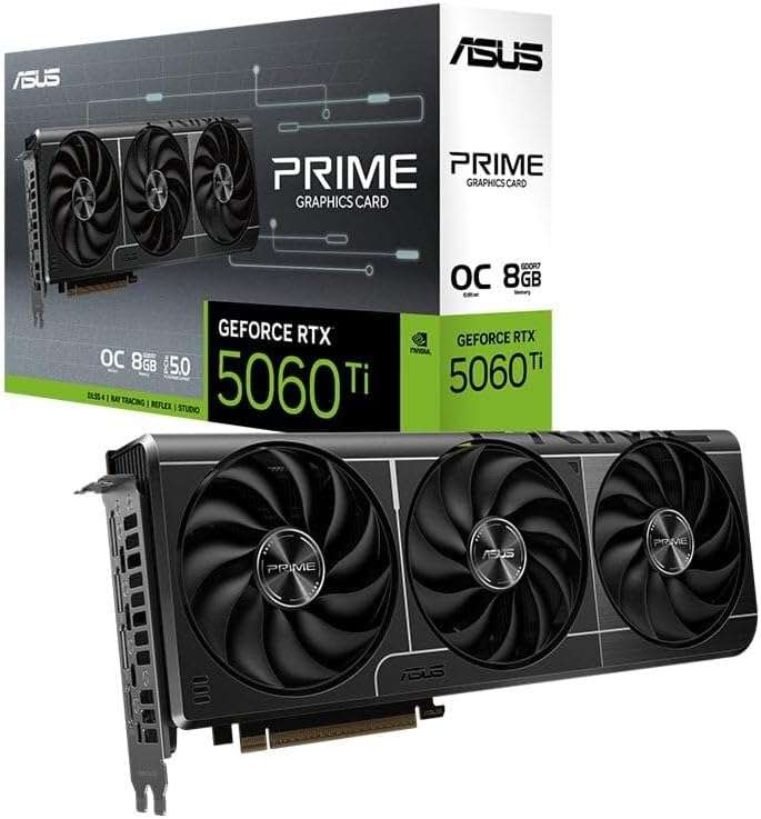 ASUS Prime GeForce RTX 5060 Ti 8GB Graphics Card – GDDR6, PCIe 4.0, Dual Fan, Ray Tracing
