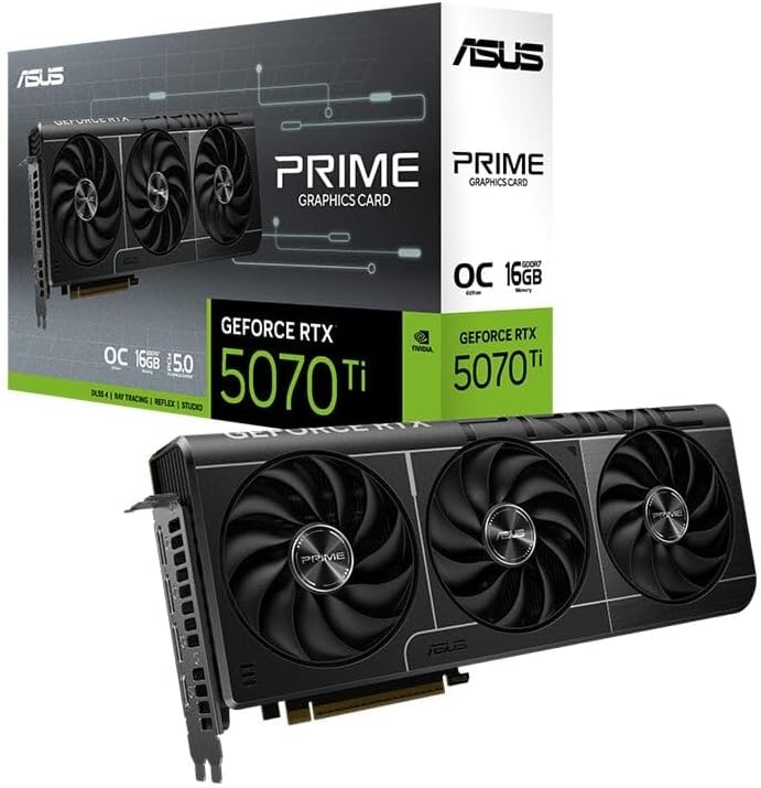 ASUS Prime GeForce RTX 5070 Ti Overclocked Edition 16GB Graphics Card – GDDR6, PCIe 4.0, Dual Fan, Ray Tracing
