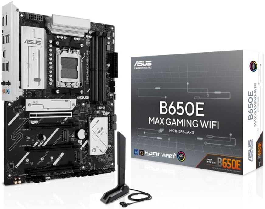 ASUS B650E MAX GAMING WIFI-AE – ATX AM5 Motherboard with DDR5-8000+ OC, PCIe 5.0, WiFi 6E, 2.5Gb Ethernet, USB 10Gbps Type-C, DisplayPort, HDMI™, BIOS FlashBack™, Aura Sync RGB & Advanced AI PC Support