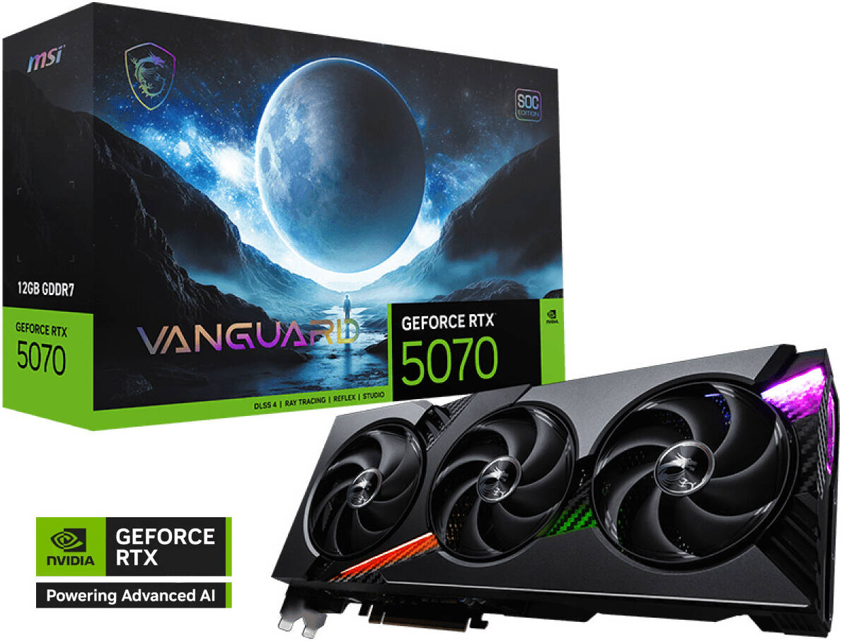 MSI GeForce RTX 5070 12GB Vanguard SOC Graphics Card – Dual Fan Cooling, DLSS 3.5, Ray Tracing, Overclocked GPU for High-Performance 1440p & 4K Gaming
