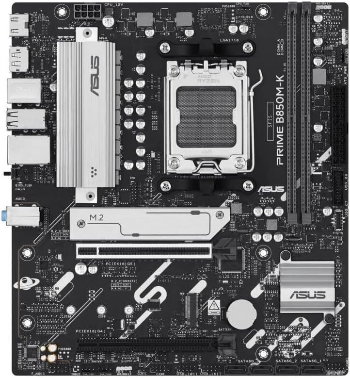 ASUS PRIME B850M-K Motherboard – AMD AM5 Socket, B850 Chipset, USB 10Gbps, Aura Sync RGB, Micro-ATX