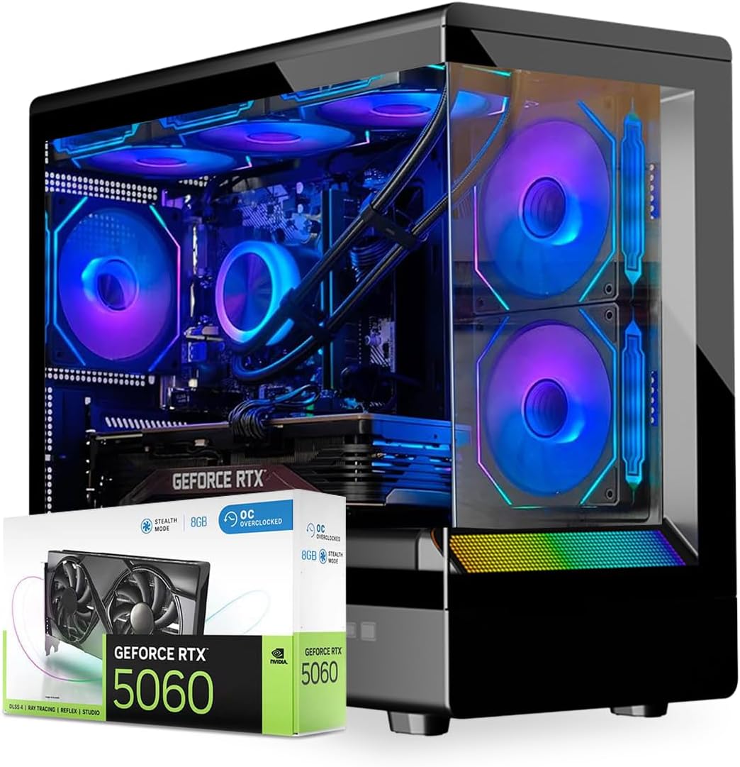 First Wave WildForge Gaming PC – Intel i7-13700F, 8GB RTX 5060 Graphics Graphics, 16GB DDR5 RGB RAM, 1TB NVMe SSD, WiFi, ARGB Intelligent Cooling, Win 1 Pro, 2Y Warranty – High-Performance Desktop