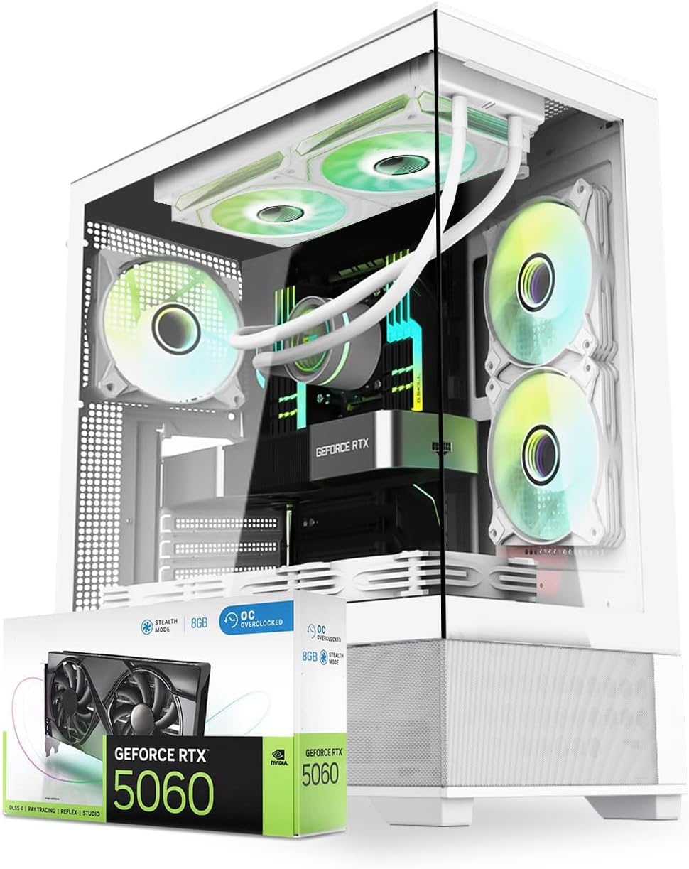 First Wave ArcticBoost Gaming PC – Intel Core i5-13600KF, 8GB RTX 5060 Graphics, 16GB DDR5 RGB RAM, 2TB SSD (1TB NVMe + 1TB SATA), WiFi, Liquid Cooled, Win 11 Pro, 2Y Warranty – Performance Gaming PC