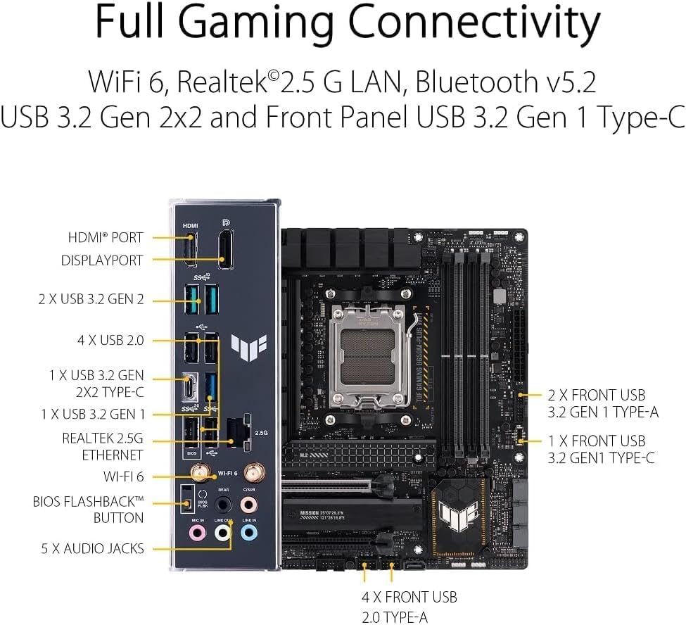 ASUS TUF Gaming B650M-Plus WiFi Motherboard – AMD AM5 Socket, B650 Chipset, USB 3.2 Gen 2x2, Micro-ATX