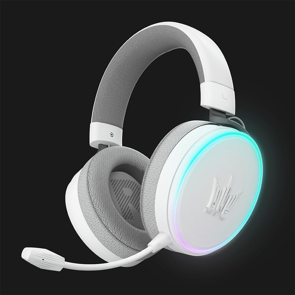 GALAX HOF Maestro H1 Matte White Gaming Headset – USB & 3.5 mm Wired, Virtual 7.1 Channel Surround, 50 mm Drivers, Uni-Directional Noise-Cancelling Mic, Halo RGB Lighting
