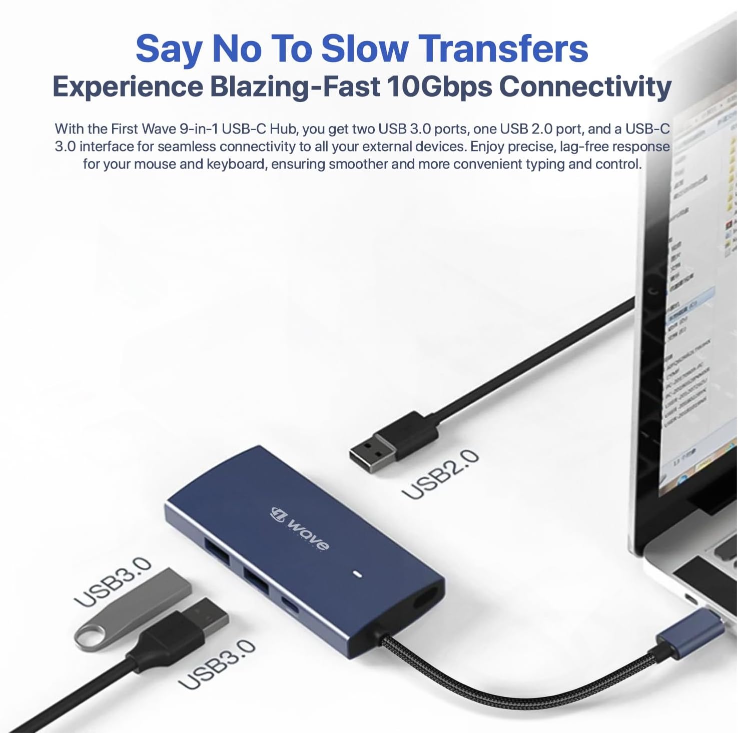 First Wave PocketHub 6-in-1 USB-C Docking Hub – 4K HDMI 2.0, 100W PD Charging, RJ45 GbE LAN, USB-C, 2× USB 3.2 Ports, Portable Multiport Adapter for Laptop, MacBook Pro/Air, iPad, PC, Metallic Blue