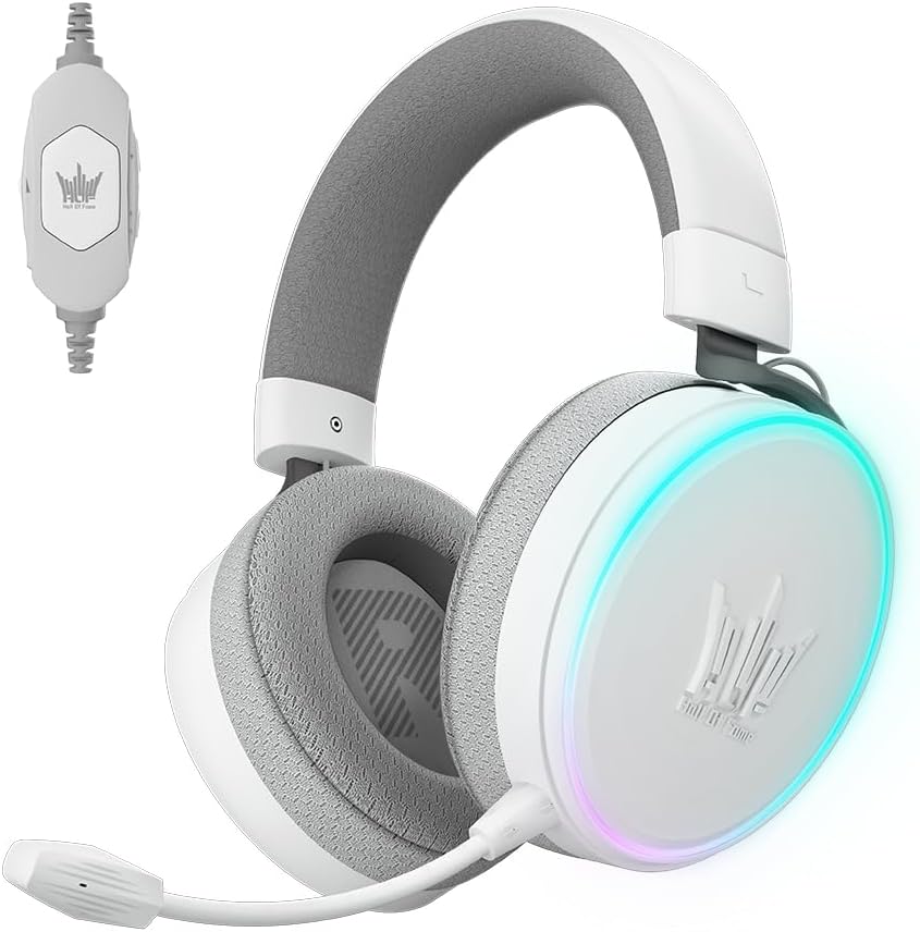 GALAX HOF Maestro H1 Matte White Gaming Headset – USB & 3.5 mm Wired, Virtual 7.1 Channel Surround, 50 mm Drivers, Uni-Directional Noise-Cancelling Mic, Halo RGB Lighting