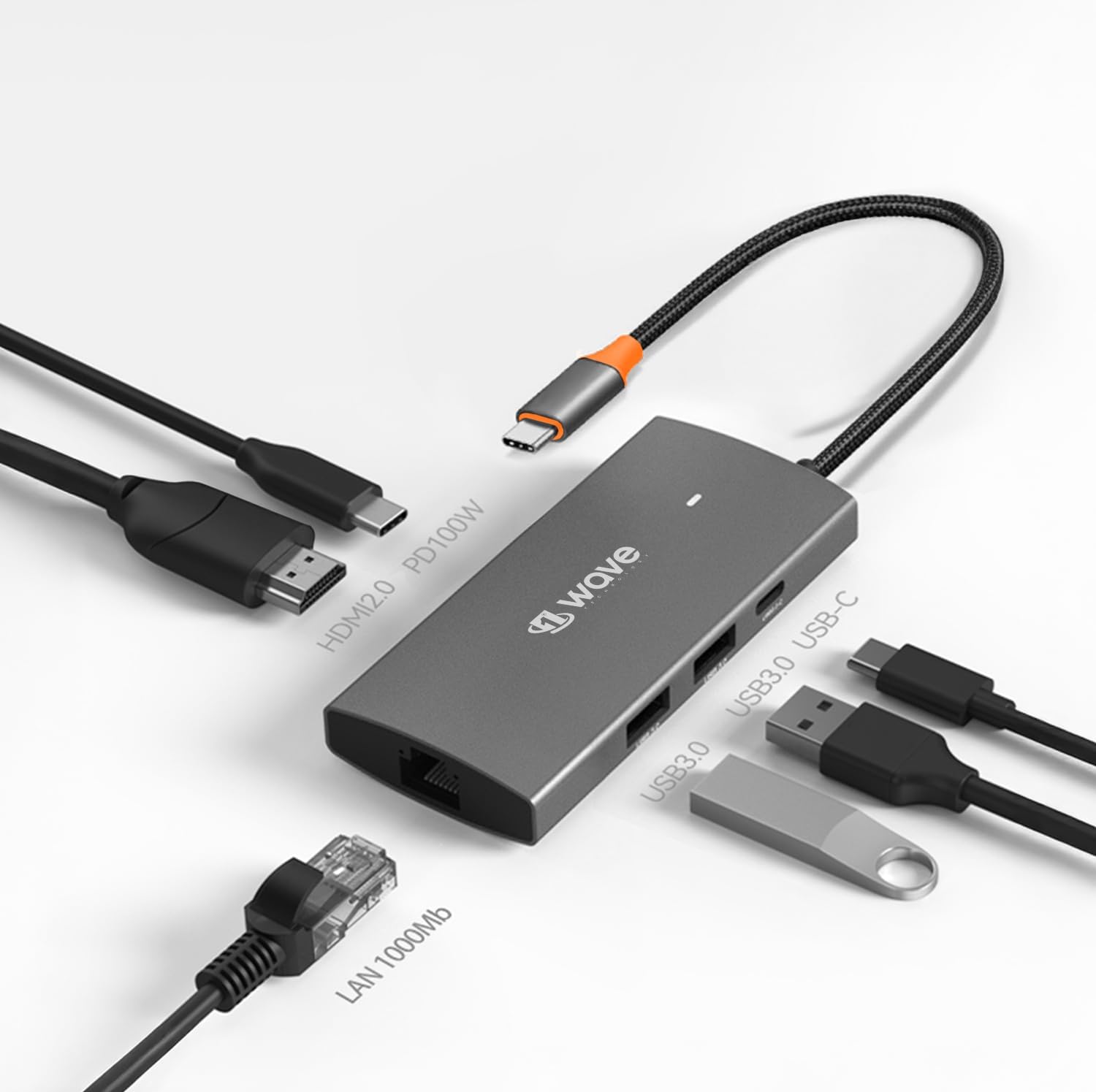 First Wave PocketHub 6-in-1 USB-C Docking Hub – 4K HDMI 2.0, 100W PD Charging, RJ45 GbE LAN, USB-C, 2× USB 3.2 Ports, Portable Multiport Adapter for Laptop, MacBook Pro/Air, iPad, PC, Metallic Grey