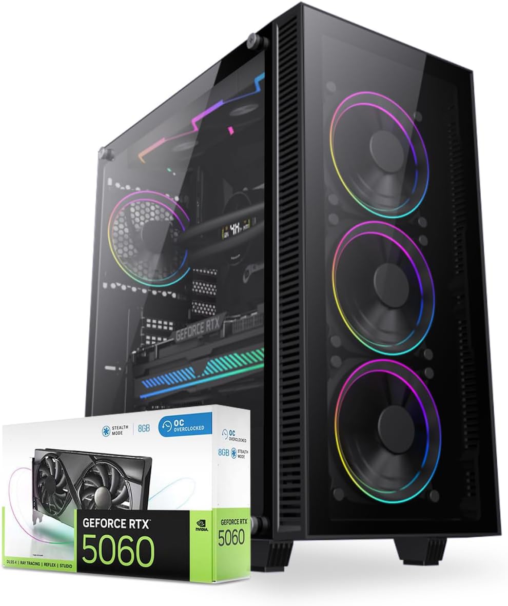 First Wave IronStorm Gaming PC – Intel Core i7-12700F, 8GB RTX 5060 Graphics, 16GB DDR5 RGB RAM, 1TB M.2 NVMe SSD, WiFi, ARGB Sync Intelligent Cooling, Win11 Pro, 2Y Wty – Performance Gaming Desktop