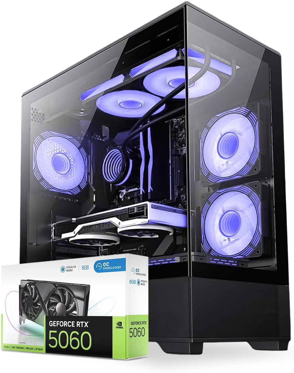 First Wave CryoStrike Gaming PC – Intel i5-14600KF, 8GB RTX 5060, 16GB DDR5 RGB RAM, 1TB NVMe SSD, WiFi, LCD Liquid Cooled, 6 Fans, Win 11 Pro, 2Y Warranty – High Performance Desktop Gaming Computer