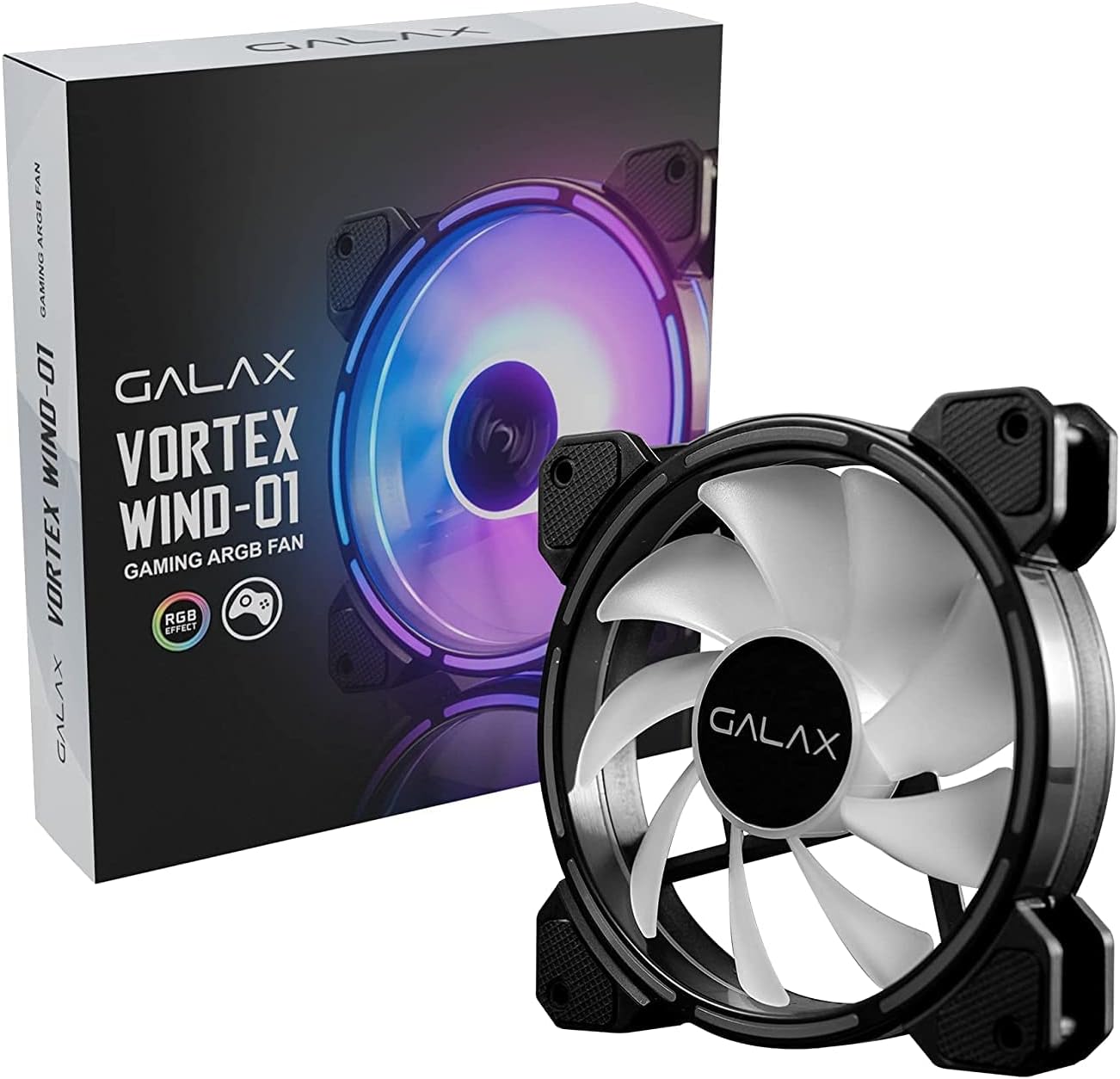 GALAX Vortex Wind-01 120 mm ARGB Case Fan – High-Airflow Silent Hydraulic Bearing Fan, 3-Pin + 5 V Addressable ARGB, Low Noise