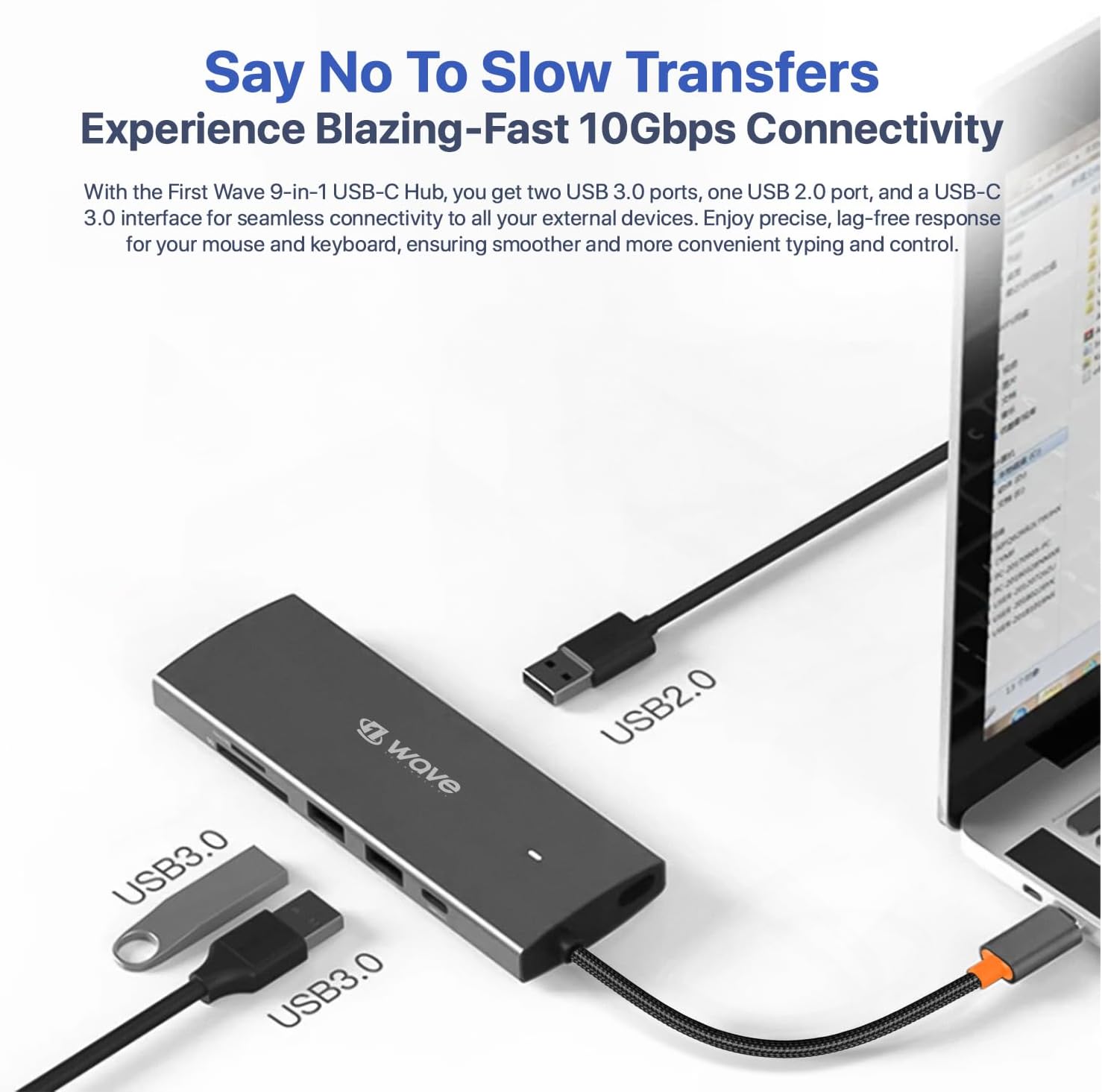 First Wave ProHub 9-in-1 USB-C Dock Hub – 4K HDMI 2.0, 100W PD, RJ45 GbE LAN, USB-C, 2× USB 3.2, USB 2.0, Micro SD & SD Card Slots, Portable Multiport Adapter for Laptop, MacBook, iPad (Metallic Grey)