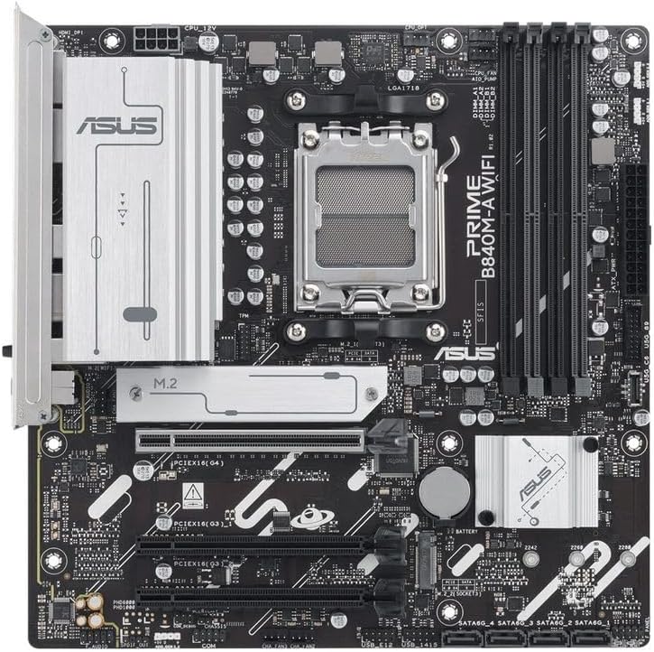 ASUS PRIME B840M-A WiFi Motherboard – AMD AM5 Socket, B840 Chipset, USB Type-C, WiFi, Aura Sync RGB, Micro-ATX
