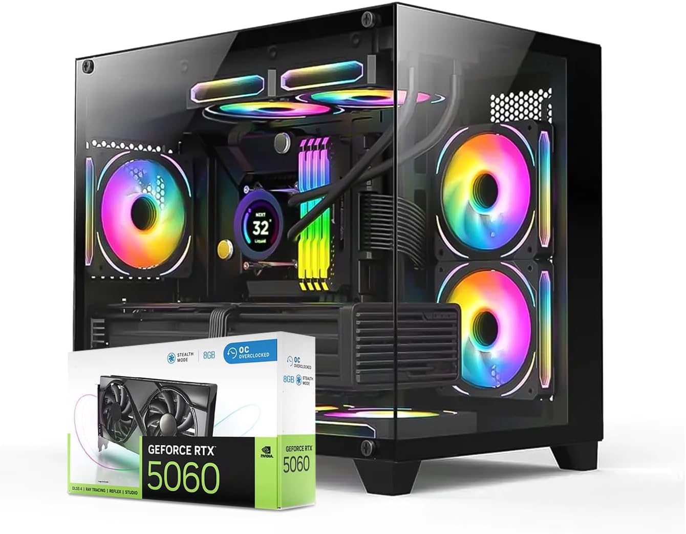 First Wave HyperBox Gaming PC – Intel Core i7-13700KF, 8GB RTX 5060 Graphics, 16GB DDR5 RGB RAM, 2TB SSD (1TB NVMe + 1TB SATA), WiFi, ARGB Sync Intelligent Cooling – High-Performance Gaming Desktop