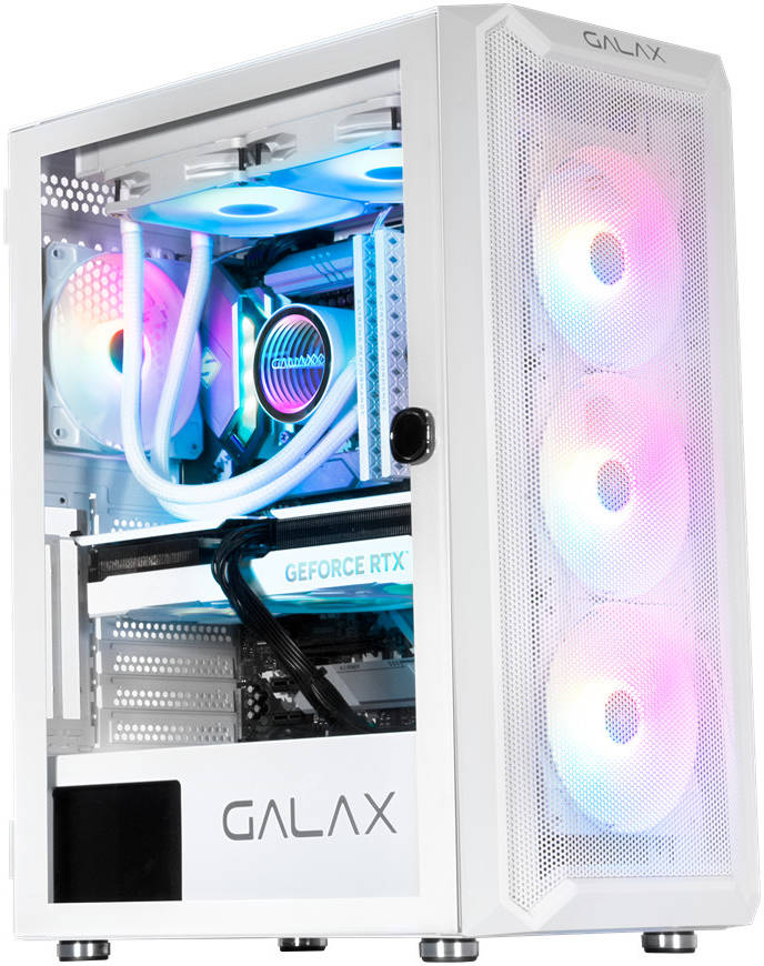GALAX Revolution 07 White ATX Mid-Tower Gaming PC Case – Tempered Glass Side Panel, SPCC Steel Chassis, Supports 360mm Radiator & 330mm GPU, 4 Pre-Installed ARGB Fans, USB 3.0 I/O