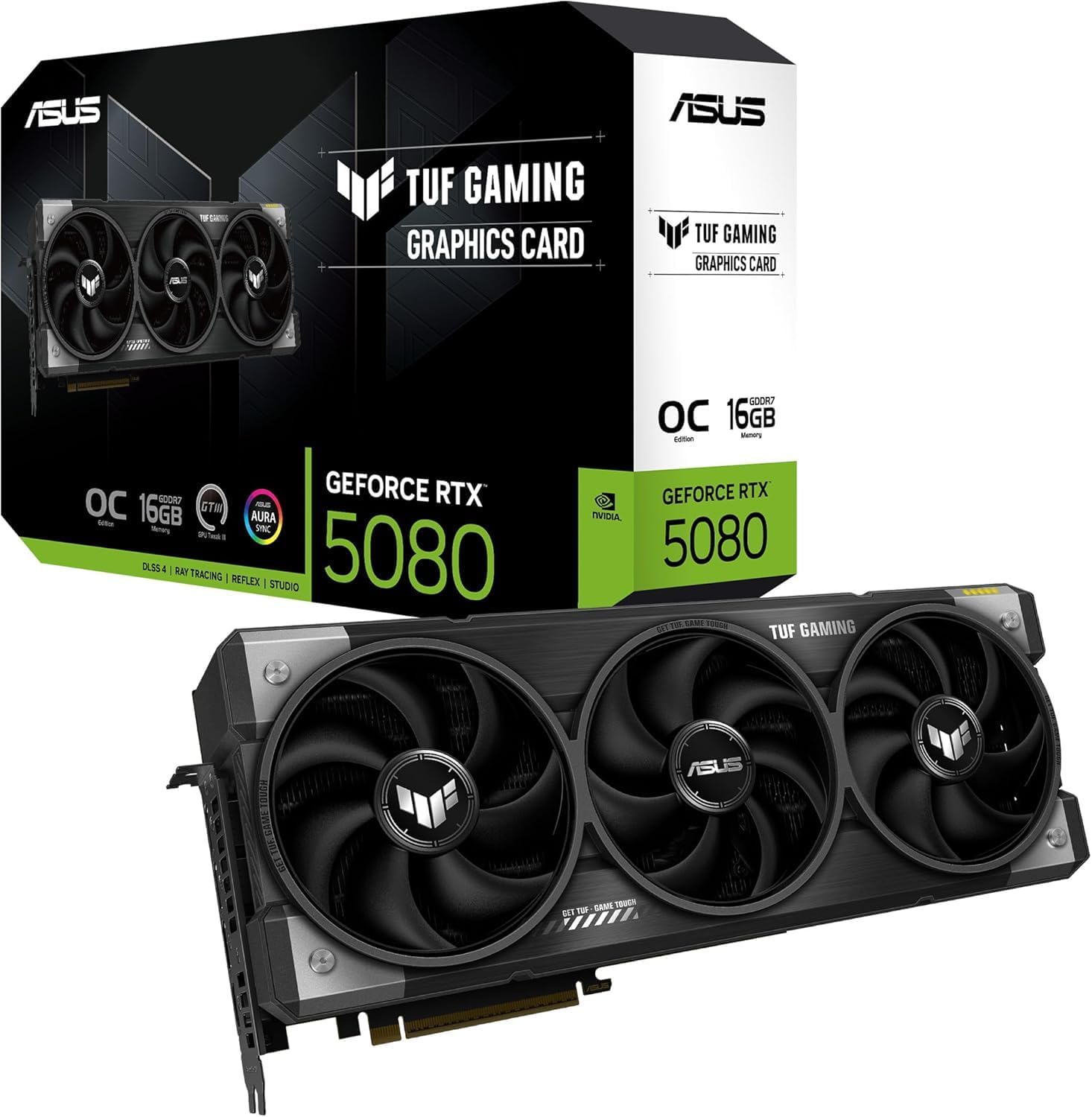 ASUS TUF Gaming GeForce RTX 5080 Overclocked Edition Graphics Card – 16GB GDDR6, PCIe 4.0, Military-Grade Components, Axial-Tech Fans, Dual Ball Bearings