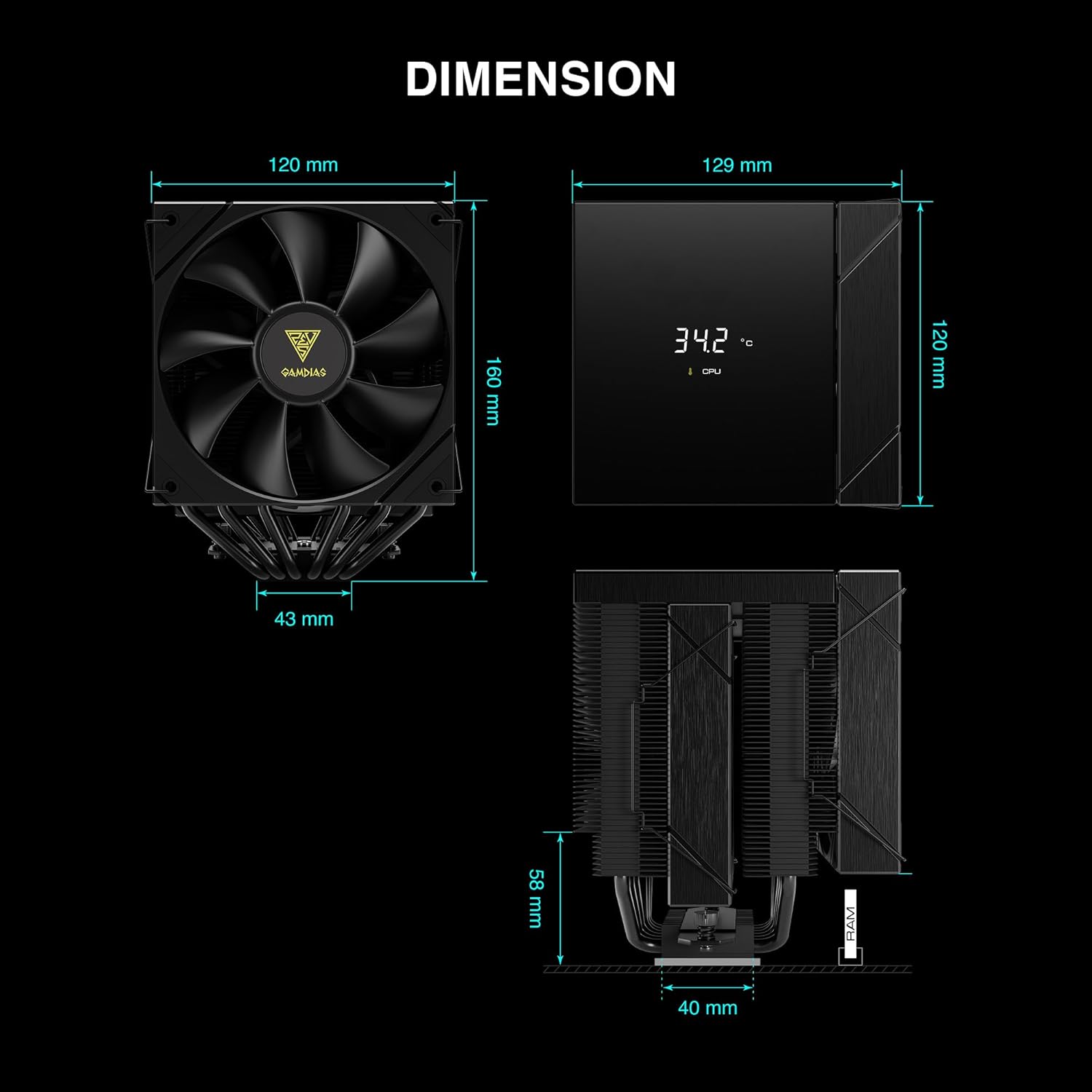 GAMDIAS BOREAS P2-62D CPU Air Cooler – Compact, Silent Cooling, High-Performance for Gaming & Desktop PCs