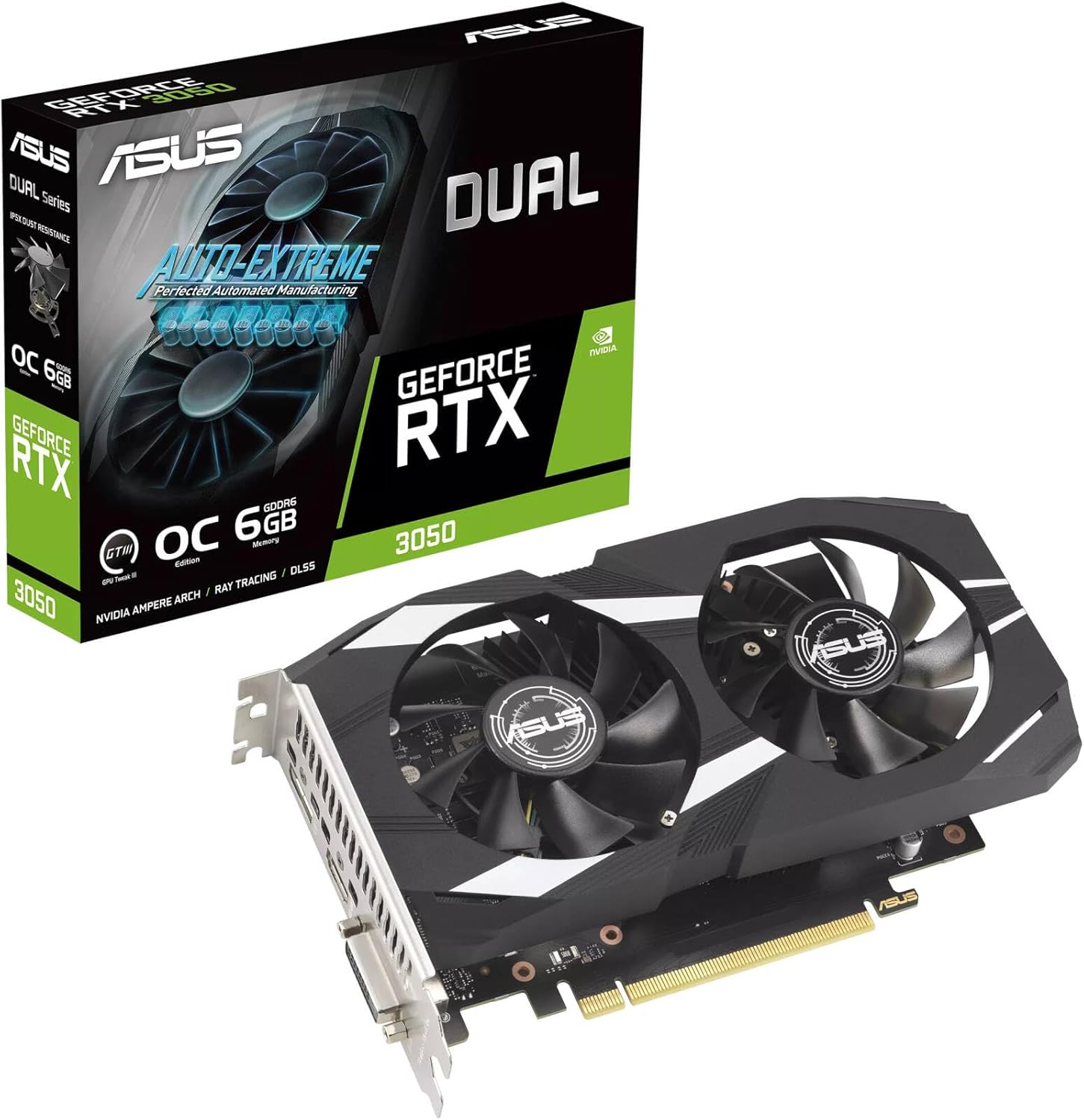 ASUS Dual RTX 3050 6GB GDDR6 Graphics Card – PCIe 4.0, Dual Fan Cooling, Ray Tracing Support