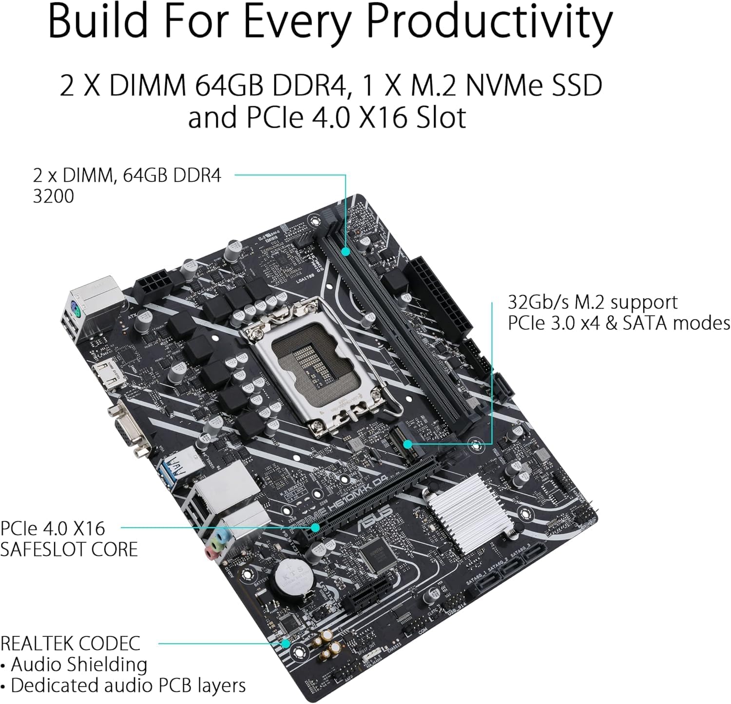 ASUS Prime H610M-K D4 Motherboard – LGA1700, Intel H610 Chipset, DDR4, USB 3.2 Gen 1, M.2, Micro-ATX
