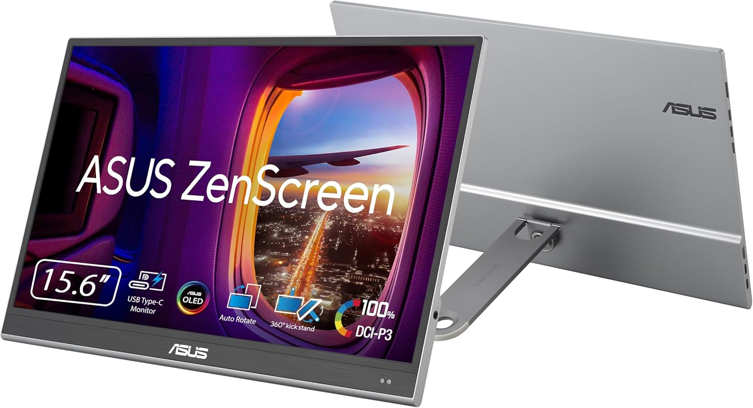 ASUS ZenScreen OLED MQ16AHE Portable Monitor, 15.6? FHD OLED with HDR?10, USB?C, Mini HDMI & 360° Kickstand