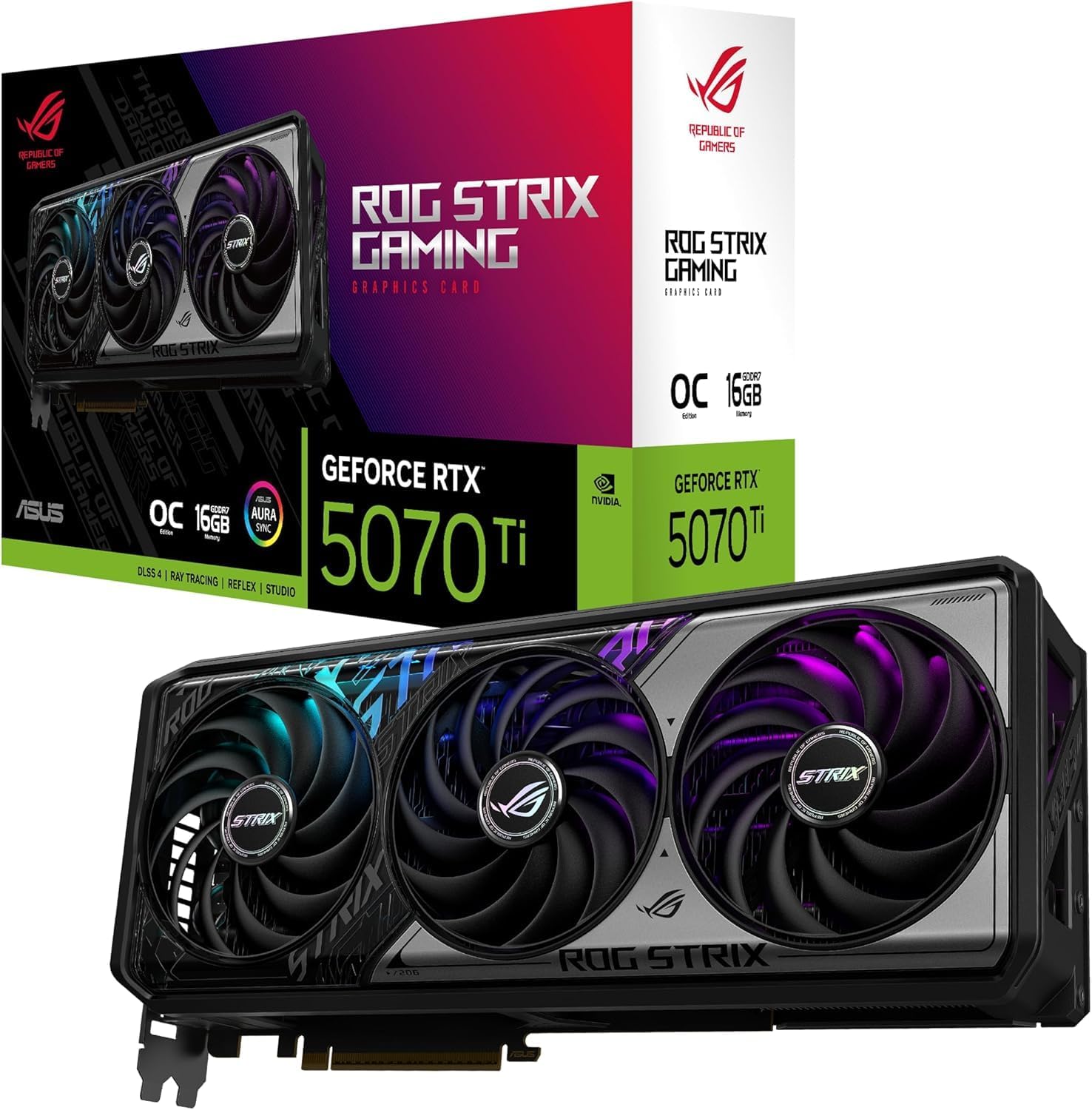 ASUS ROG Strix GeForce RTX 5070 Ti Overclocked Edition Gaming Graphics Card – 16GB GDDR6, PCIe 4.0, Dual Fan Cooling, Ray Tracing, Aura Sync