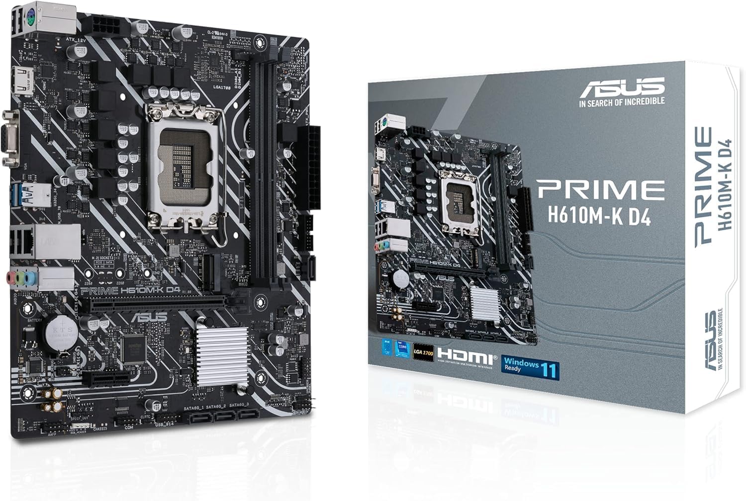 ASUS Prime H610M-K D4 Motherboard – LGA1700, Intel H610 Chipset, DDR4, USB 3.2 Gen 1, M.2, Micro-ATX
