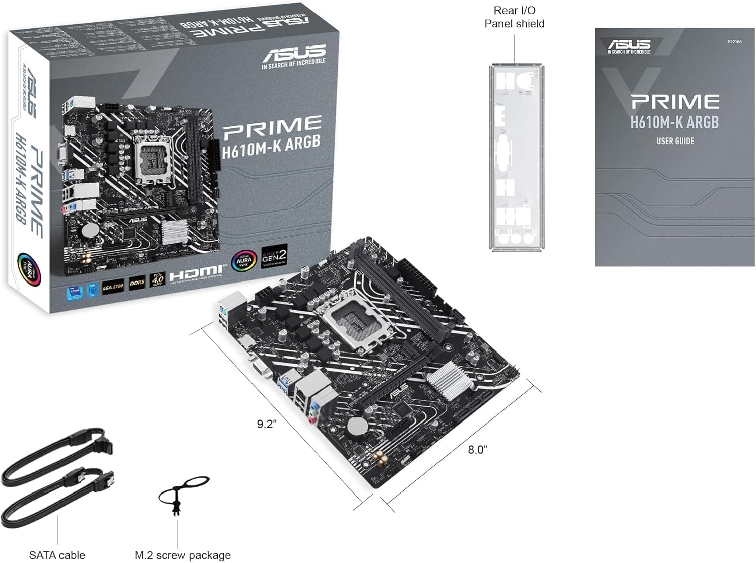 ASUS Prime H610M-K ARGB Motherboard – LGA1700, Intel H610 Chipset, USB 3.2 Gen 1, M.2, Aura Sync RGB, Micro-ATX